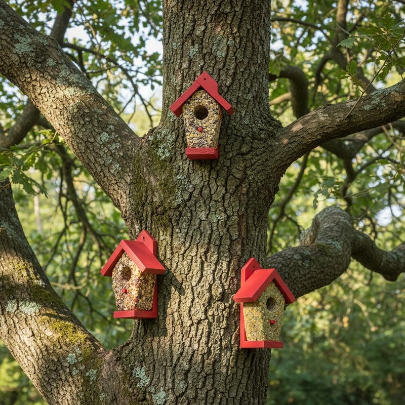 CEDAR ALPHA Seed Bird Feeder Houses with Suet Cakes, Decorative Red Wood Roof，Weather Proof, Attracts Wild Birds for Backyard, Patio, and Outdoor Feeding, Fun DIY Bird Watching Gift for Bird Lovers, Set/3 - Image 3